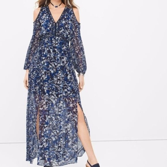 White House Black Market Cold Shoulder Floral Maxi Dress Size 6P Petite - Picture 1 of 6